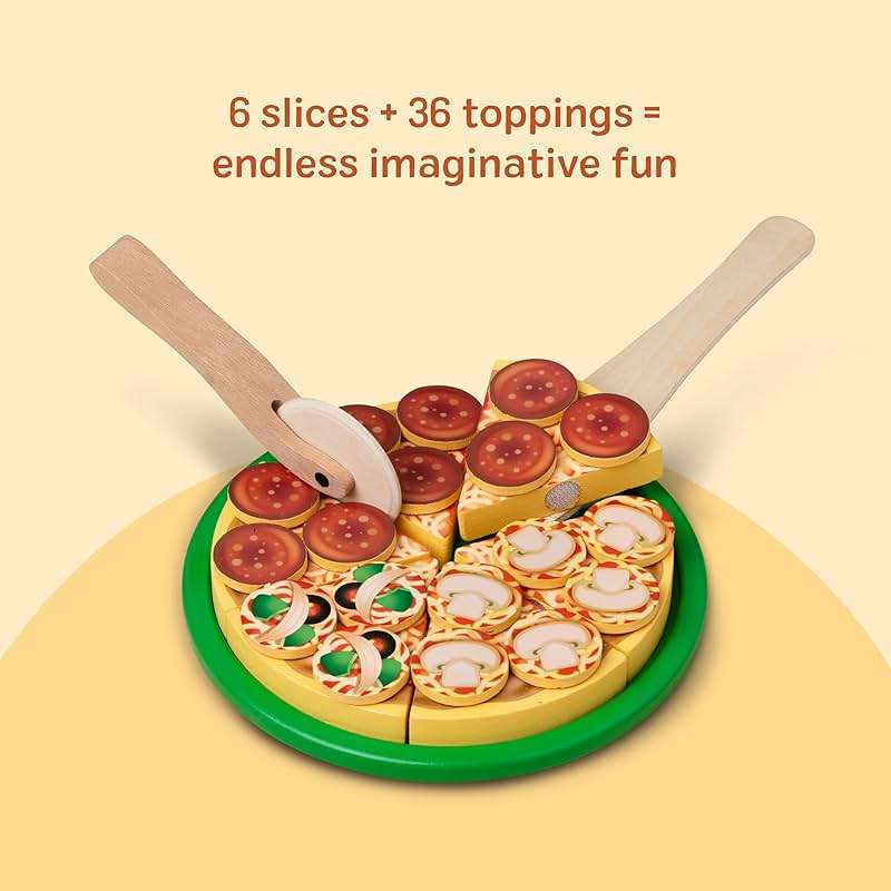 Melissa & Doug Wooden Pizza Party Play Set, 36 Self-Stick Toppings, Pizza Toy Kitchen Set & Play Kitchen Accessories, Preschool Toys for Boys & Girls 3+ - Image 9