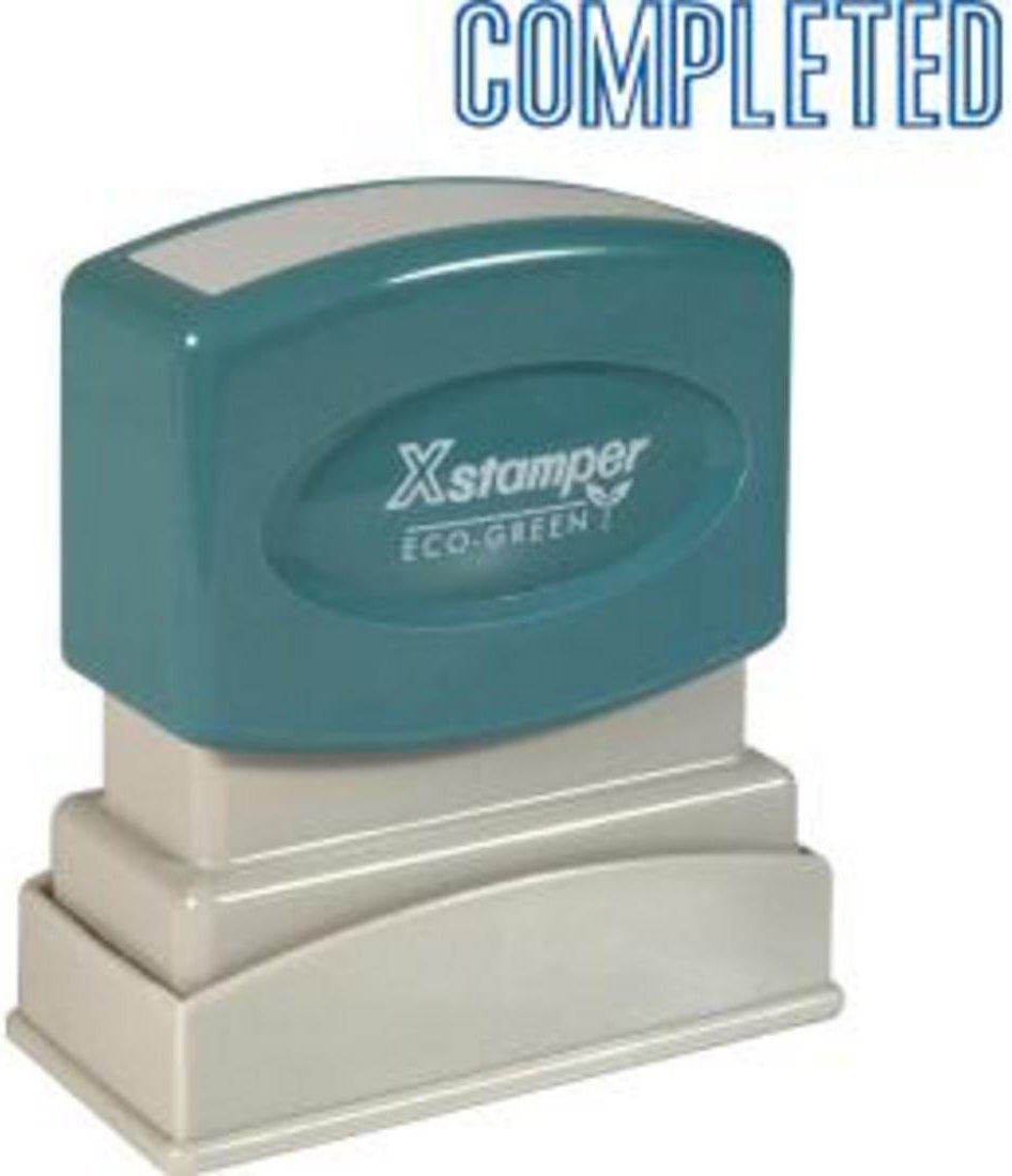 Xstamper 1026 Completed Pre Inked Laser Engraved Rubber Stamp, Blue Ink, Impression Size: 1/2" x 1-5/8" - Product Image