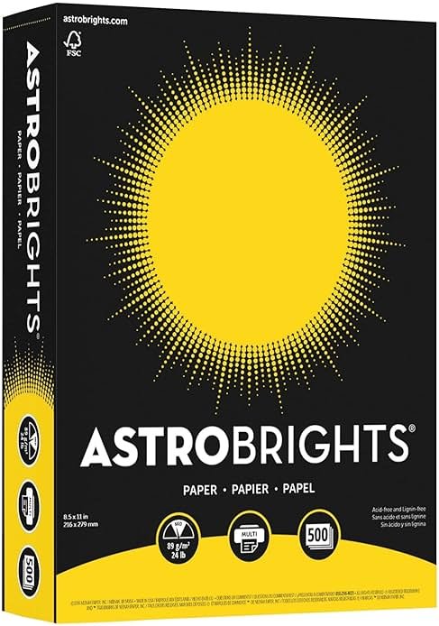 Neenah Astrobrights Bright Color Paper, 8 1/2in. x 11in., 24 Lb, FSC Certified, Solar Yellow, Ream Of 500 Sheets, 21538 - Product Image