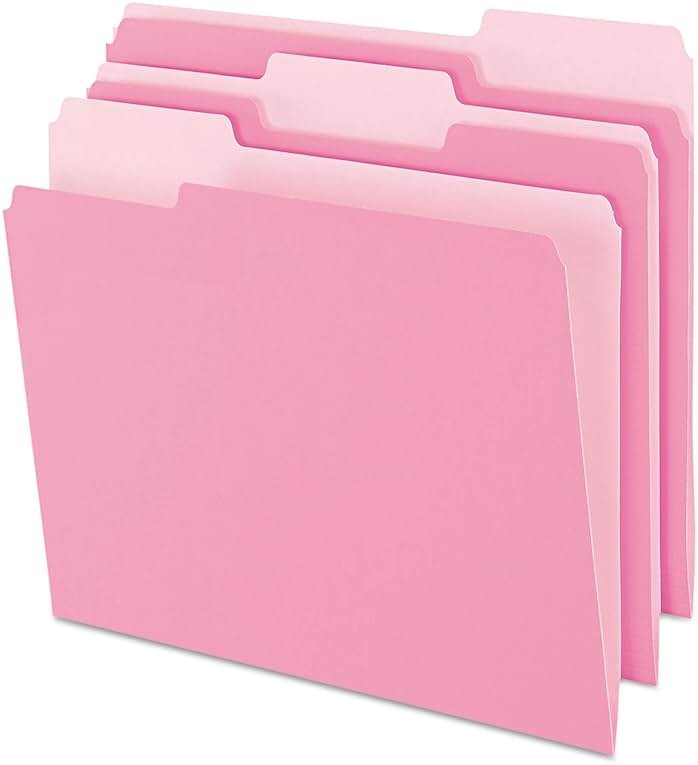 Pendaflex Two-Tone Color File Folders, Letter Size, 1/3 Cut, Pink, 100 Per box (152 1/3 PIN), 12 x 9.88 x 2.38 inches - Product Image