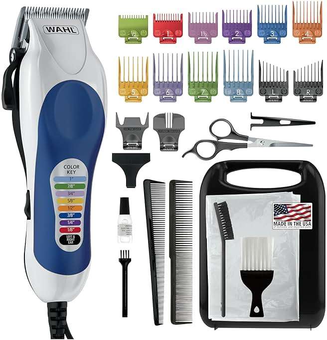 Wahl Clipper USA Color Pro Complete Haircutting Kit with Easy Color Coded Guide Combs - Corded Clipper for Hair Clipping & Grooming Men, Women, & Children - Model 79300-1001M - Image 1
