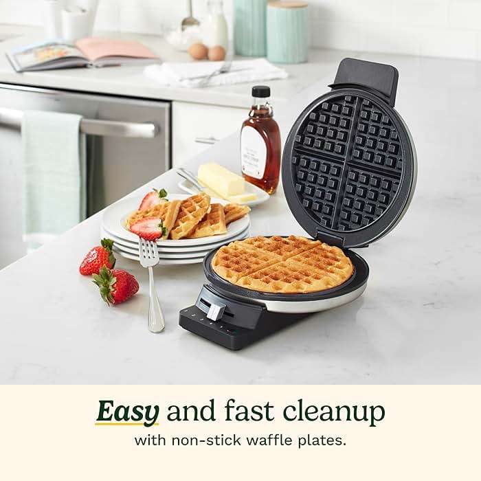 Cuisinart Waffle Maker, 1250W Round Classic Waffle Iron, 5-Setting Adjustable Browning Control, WMR-CAP2, Brushed Stainless - Image 2