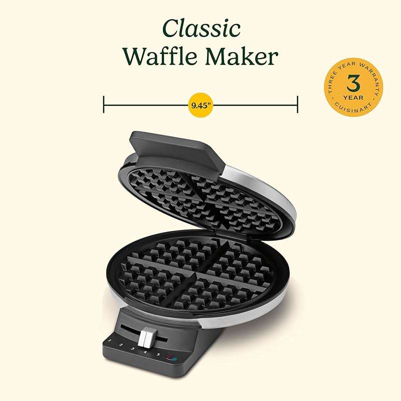 Cuisinart Waffle Maker, 1250W Round Classic Waffle Iron, 5-Setting Adjustable Browning Control, WMR-CAP2, Brushed Stainless - Image 3
