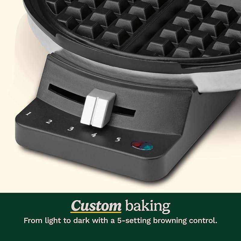 Cuisinart Waffle Maker, 1250W Round Classic Waffle Iron, 5-Setting Adjustable Browning Control, WMR-CAP2, Brushed Stainless - Image 5