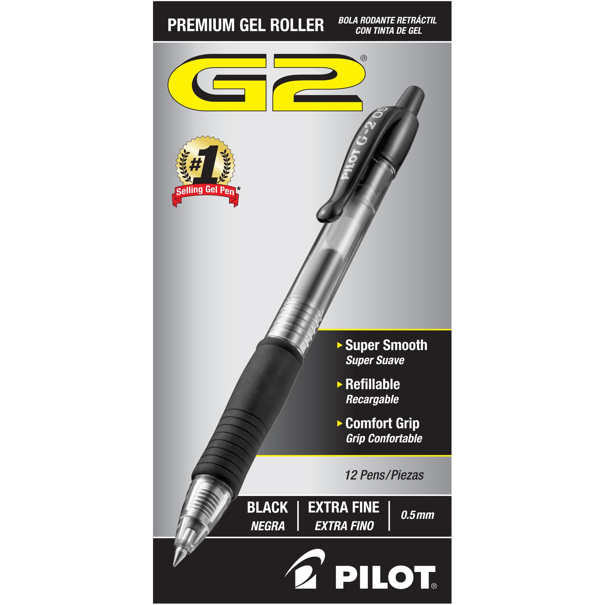 Pilot G2 Premium Gel Roller Pens, Extra Fine Point 0.5 mm, Gel Pens Black Ink, Pack of 12 - Ideal for School, Journaling & Office Writing - Product Image