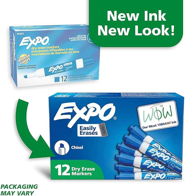 EXPO Dry Erase Markers, Low Odor Ink, Blue, Chisel Tip, 12 Count - Whiteboard, Calendar, Organization, Essential Supplies for Office, School, Classroom, Teachers - Image 3