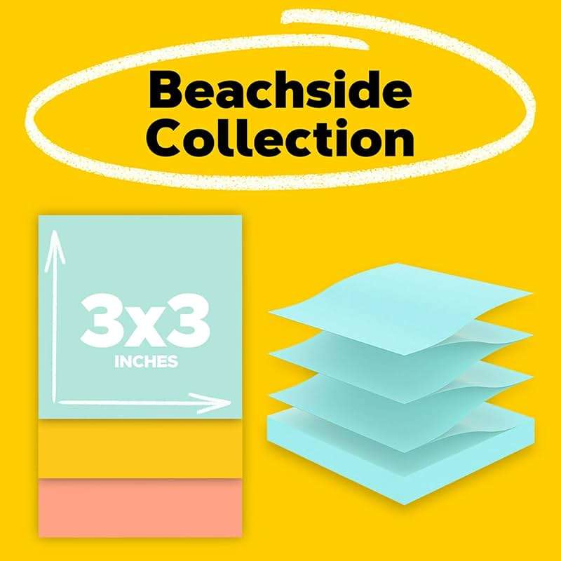 Post-it Pop-up Notes, 6 Sticky Note Pads, 3 x 3 in., School Supplies, Office Products, Accordion Sticky Notes Work with Pop-Up Note Dispenser, Beachside Café Collection - Image 3