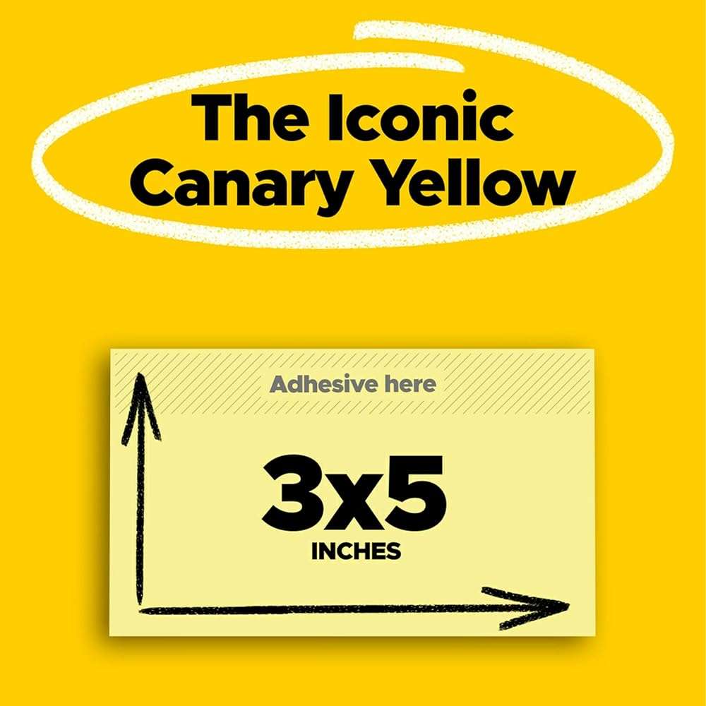 Post-it Notes, 3 in x 5 in, 12 Sticky Notes Pads, 100 Sheets per Pad, Canary Yellow, The Original Post-it Note, School Supplies and Office Products - Image 3