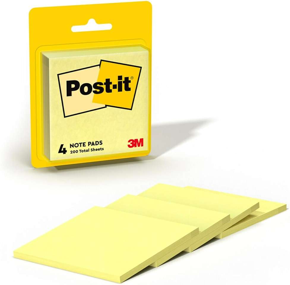 Post-it Notes, 3 in x 3 in, 4 Sticky Notes Pads, 50 Sheets per Pad, The Iconic Canary Yellow Note, School Supplies and Office Products - Image 1