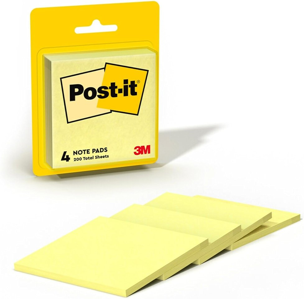 Post-it Notes, 3 in x 3 in, 4 Sticky Notes Pads, 50 Sheets per Pad, The Iconic Canary Yellow Note, School Supplies and Office Products - Product Image