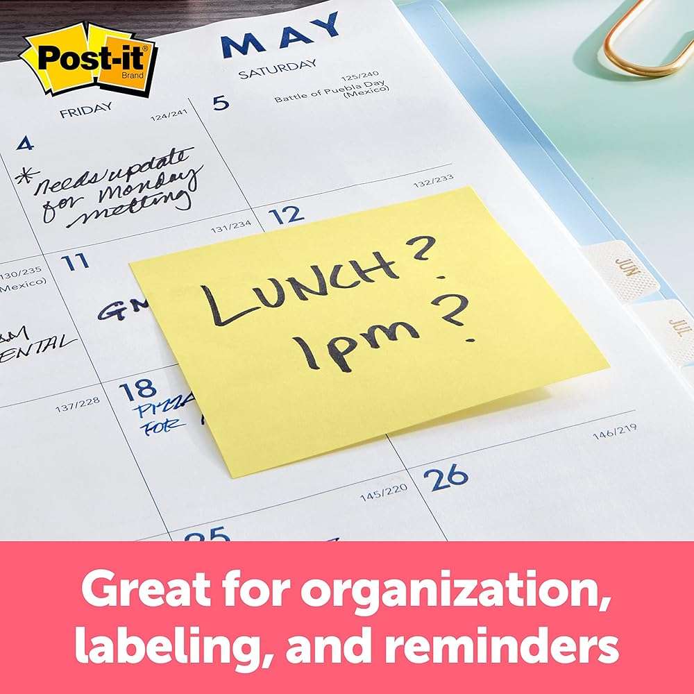 Post-it Notes, 3 in x 3 in, 4 Sticky Notes Pads, 50 Sheets per Pad, The Iconic Canary Yellow Note, School Supplies and Office Products - Image 3