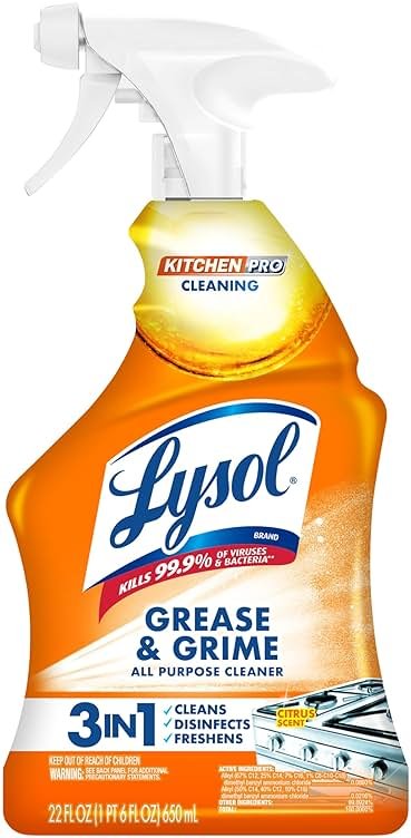 Lysol Pro Kitchen Spray Cleaner and Degreaser, Antibacterial All Purpose Cleaning Spray for Kitchens, Countertops, Ovens, and Appliances, Citrus Scent, 22oz - Product Image