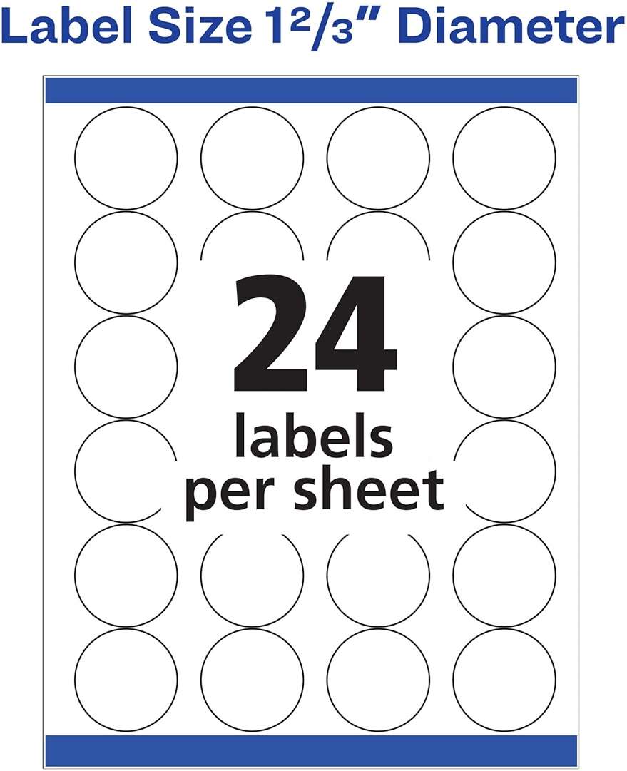 Avery Round Printable Labels, 1-2/3" Diameter, Matte White, Sure Feed Technology, Laser & Inkjet Compatible, 600 Blank Labels Total, Great for Branding, Packages, School Supplies, and More (5293) - Image 6