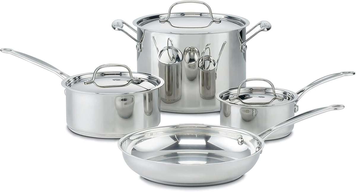 Cuisinart 7-Piece Stainless Steel Pots and Pans Set, Cookware Set Compatible with Induction, Electric, Gas Cooktops, Aluminum Core for Quick Even Heat, Cool Grip Handles, Dishwasher Safe, Oven Safe - Image 1