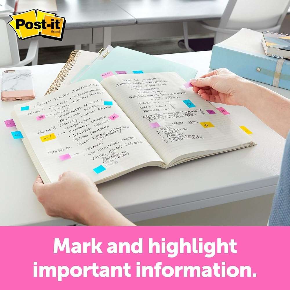 Post-it Flags Value Pack, 50/Dispenser, 4 Dispensers/Pack, 1 in Wide, Assorted Colors, Includes Free Flags + Highlighter - Image 5