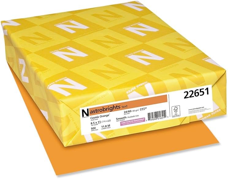 Astrobrights Color Paper, 24 lb Bond Weight, 8.5 x 11, Cosmic Orange, 500/Ream - Product Image
