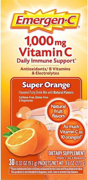 Emergen-C 1000mg Vitamin C Powder for Daily Immune Support Caffeine Free Vitamin C Supplements with Zinc and Manganese, B Vitamins and Electrolytes, Super Orange Flavor - 30 Count - Image 8