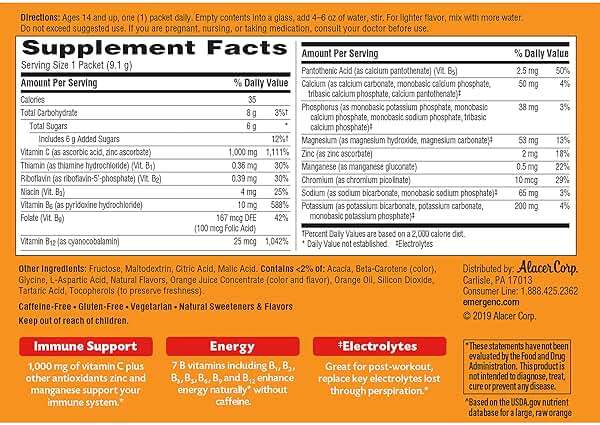 Emergen-C 1000mg Vitamin C Powder for Daily Immune Support Caffeine Free Vitamin C Supplements with Zinc and Manganese, B Vitamins and Electrolytes, Super Orange Flavor - 30 Count - Image 9