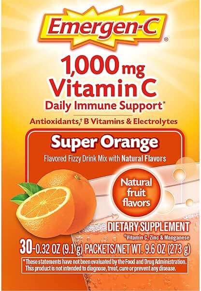 Emergen-C 1000mg Vitamin C Powder for Daily Immune Support Caffeine Free Vitamin C Supplements with Zinc and Manganese, B Vitamins and Electrolytes, Super Orange Flavor - 30 Count - Image 10