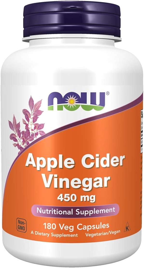 NOW Foods Supplements, Apple Cider Vinegar 450 mg, Derived from Fermentation of Sweet Apple Cider, 180 Veg Capsules - Image 1