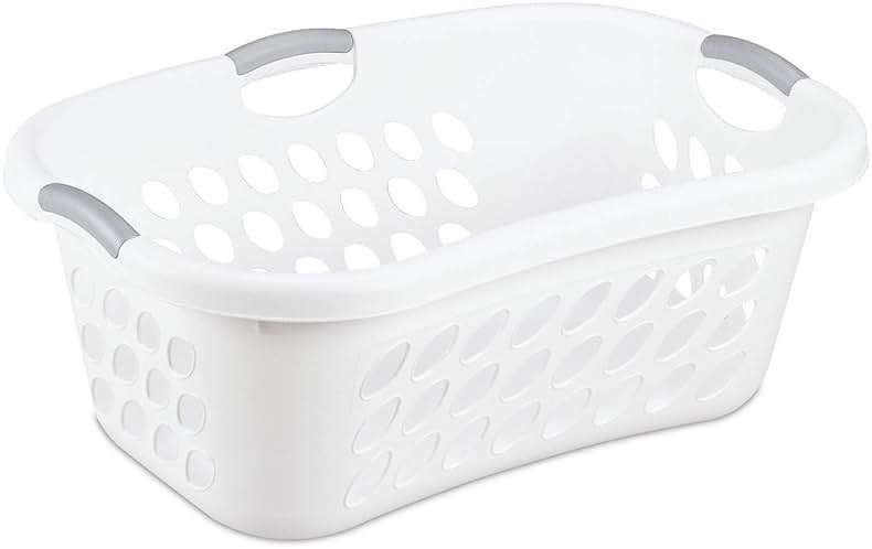 Hip Hold Plastci Laundry Basket, White with Titanium Handles - Image 1