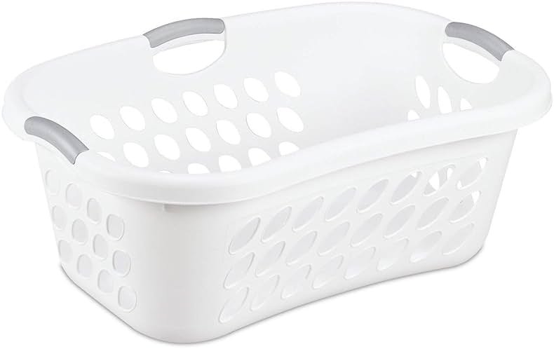 Hip Hold Plastci Laundry Basket, White with Titanium Handles - Product Image