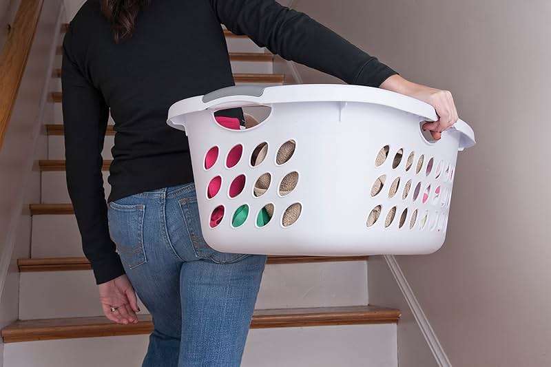 Hip Hold Plastci Laundry Basket, White with Titanium Handles - Image 2