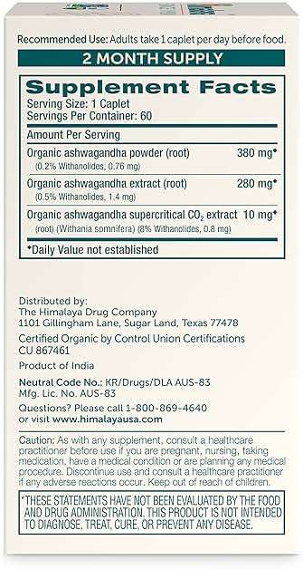 Himalaya Organic Ashwagandha Root, 2 Month Supply - Herbal Adrenal Support Supplements for Stress Relief and Energy Support - USDA Organic, Non-GMO, Vegan, Gluten Free, 670 mg, 60 Caplets - Image 2