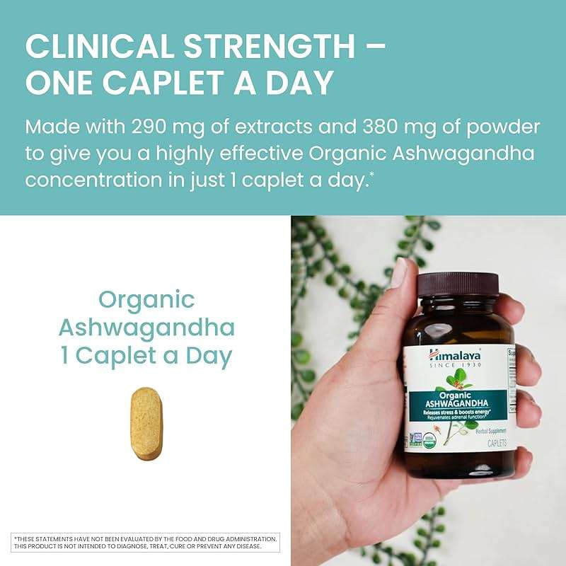 Himalaya Organic Ashwagandha Root, 2 Month Supply - Herbal Adrenal Support Supplements for Stress Relief and Energy Support - USDA Organic, Non-GMO, Vegan, Gluten Free, 670 mg, 60 Caplets - Image 6