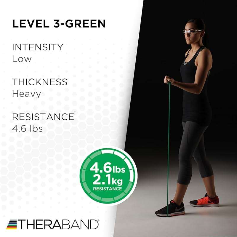 THERABAND Resistance Band, Green, Heavy, 50-Yard Roll, Latex, Elastic Band for Exercise, Physical Therapy, Yoga, Pilates, Stretching, Home Workouts, Cut-to-Length, Color-Coded Levels - Image 3