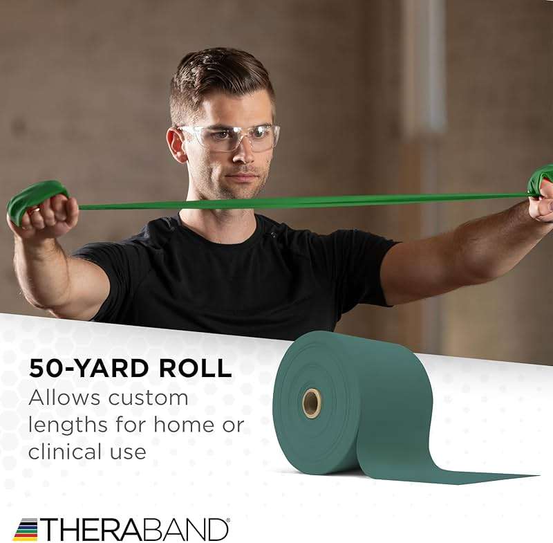 THERABAND Resistance Band, Green, Heavy, 50-Yard Roll, Latex, Elastic Band for Exercise, Physical Therapy, Yoga, Pilates, Stretching, Home Workouts, Cut-to-Length, Color-Coded Levels - Image 5