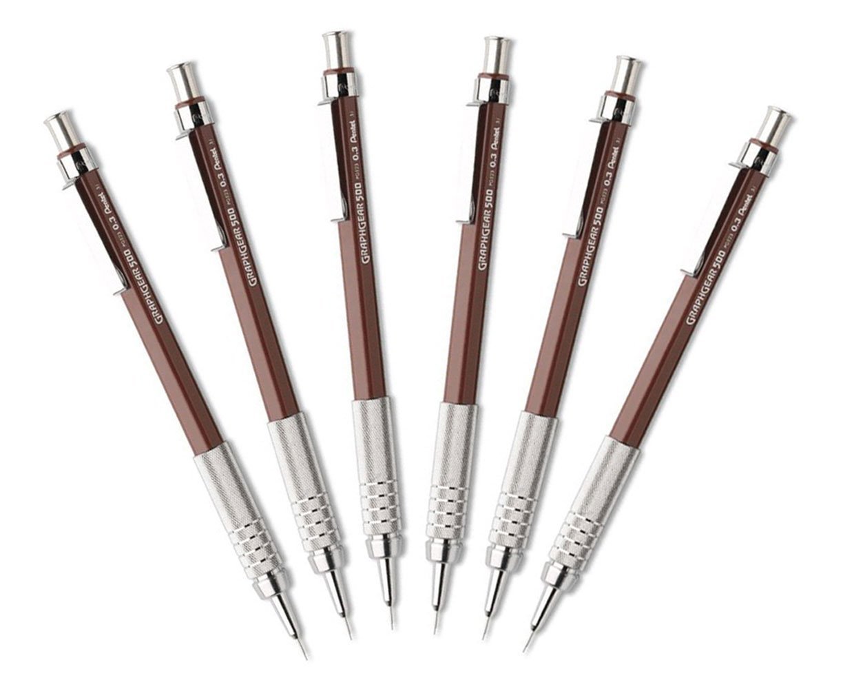 Pentel GraphGear 500 Mechanical Drafting Pencil, (0.3mm), Extra Fine Line, Brown Barrel (PG523E) - Product Image