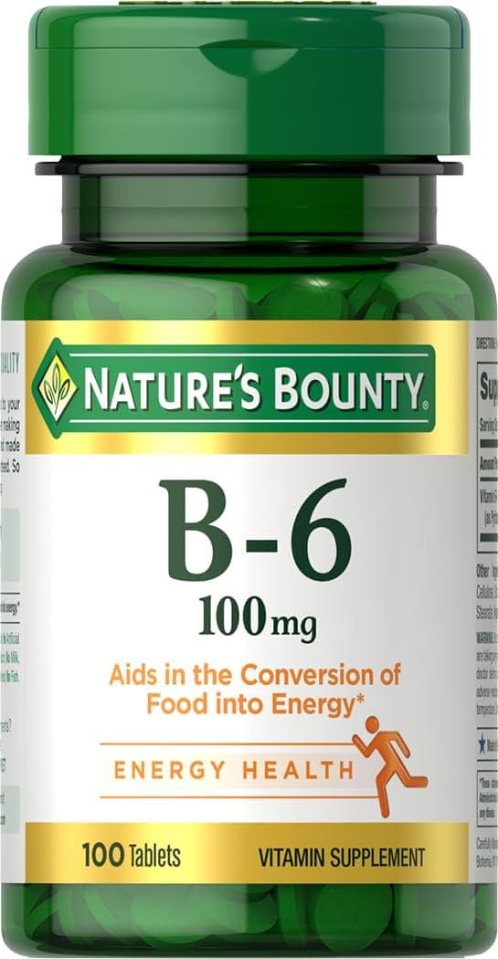 Nature's Bounty Vitamin B6 100mg Tablets - Supports Energy Metabolism & Nervous System Health, 100 Ct - Product Image