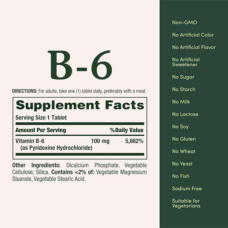 Nature's Bounty Vitamin B6 100mg Tablets - Supports Energy Metabolism & Nervous System Health, 100 Ct - Image 5