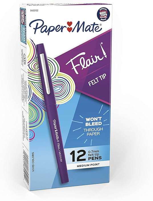 Paper Mate Flair Felt Tip Pens, Medium Point (0.7mm), Vivid Purple, 12 Count - For Teachers, Students, Classroom Use, Note-Taking, Arts & Crafts - Image 8