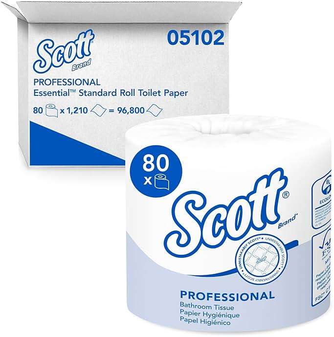 Scott Professional Standard Roll Toilet Paper, Bulk (05102), White, Individually Wrapped (80 Rolls of 1,210 Sheets, 96,800 Sheet Total) - Image 1