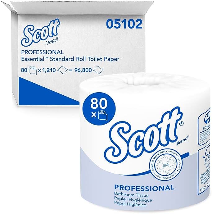 Scott Professional Standard Roll Toilet Paper, Bulk (05102), White, Individually Wrapped (80 Rolls of 1,210 Sheets, 96,800 Sheet Total) - Product Image