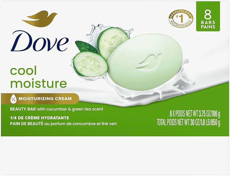 Dove Beauty Bar Soap Cool Moisture Cucumber & Green Tea Scent, 8 Bars for Refreshed Skin, Leaves Skin Refreshed 3.75 oz - Image 2