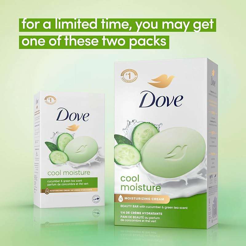 Dove Beauty Bar Soap Cool Moisture Cucumber & Green Tea Scent, 8 Bars for Refreshed Skin, Leaves Skin Refreshed 3.75 oz - Image 3