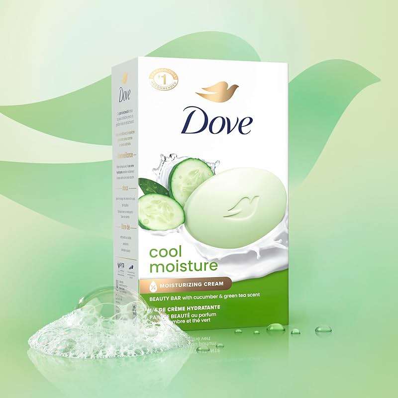 Dove Beauty Bar Soap Cool Moisture Cucumber & Green Tea Scent, 8 Bars for Refreshed Skin, Leaves Skin Refreshed 3.75 oz - Image 7