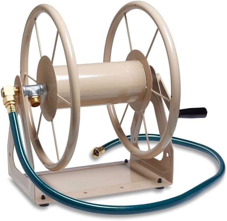 Liberty Garden Products 703-2 Multi-Purpose Steel Garden Wall/Floor Mount Hose Reel, Tan Poly, 5/8-Inch - Image 1