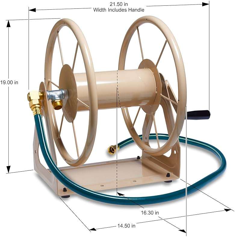 Liberty Garden Products 703-2 Multi-Purpose Steel Garden Wall/Floor Mount Hose Reel, Tan Poly, 5/8-Inch - Image 3