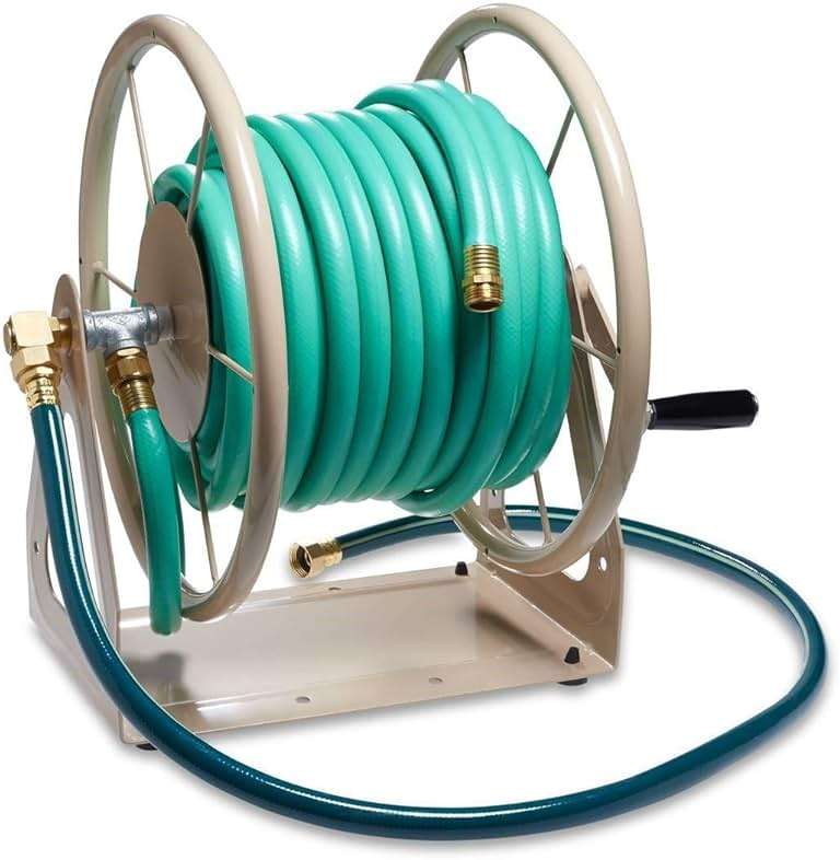 Liberty Garden Products 703-2 Multi-Purpose Steel Garden Wall/Floor Mount Hose Reel, Tan Poly, 5/8-Inch - Image 4