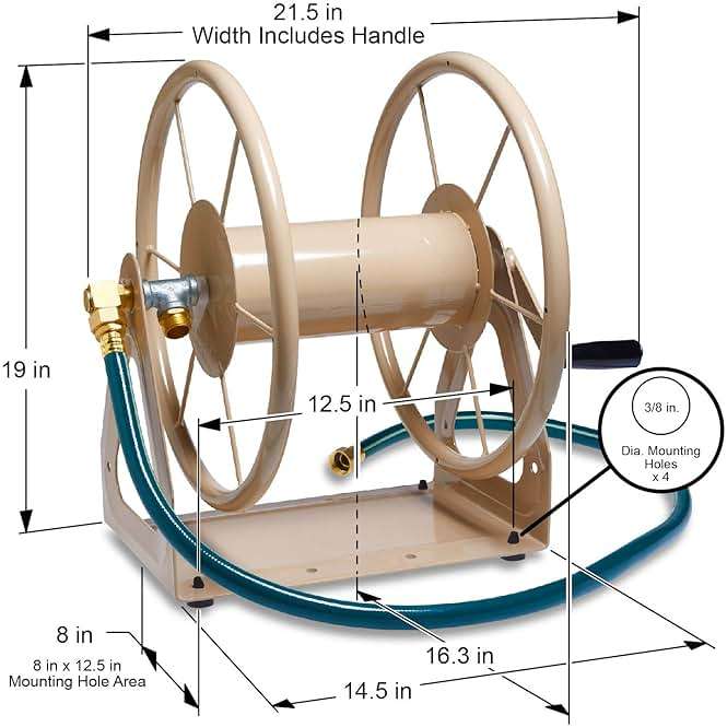 Liberty Garden Products 703-2 Multi-Purpose Steel Garden Wall/Floor Mount Hose Reel, Tan Poly, 5/8-Inch - Image 9