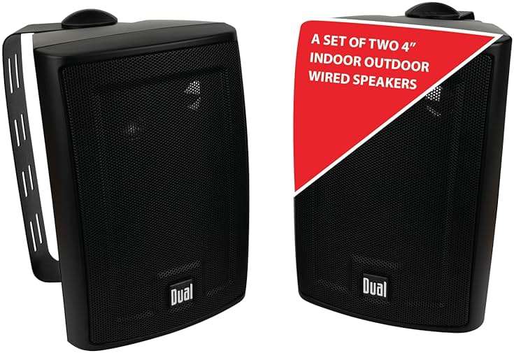 Dual Electronics LU43PB 4" 3-Way High Performance Outdoor Indoor Wired Speakers | Effortless Set Up | Home, Pool, Patio, Garage Use | Weather & UV Resistant | Expansive Stereo Sound Coverage | Black - Image 1