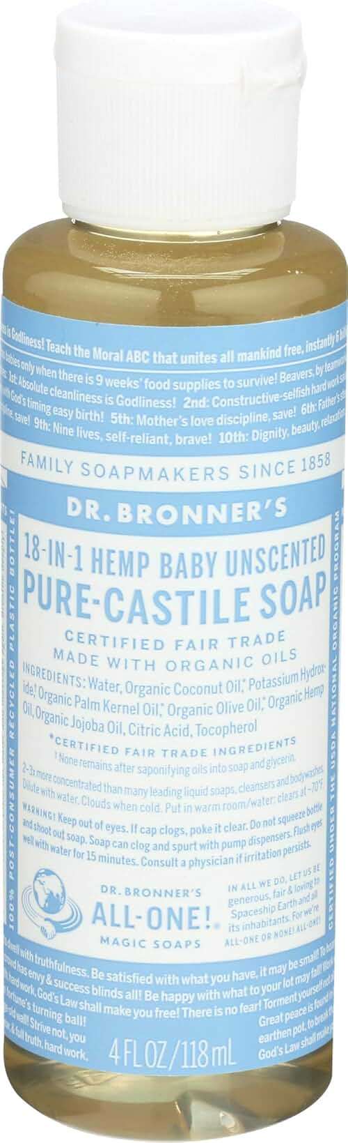 Dr. Bronners Baby Fragrance Free Castille Liquid Soap, 4 FZ - Image 1