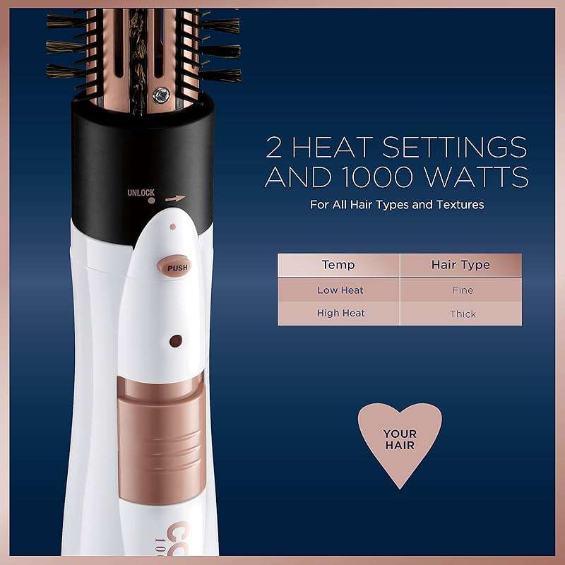 Conair Double Ceramic 3-in-1 Hot Air Brush, Interchangeable Attachments: 1¼-Inch Thermal Brush, ¾-Inch Boar and Nylon Bristle Brush, and Concentrator, Voluminous Curls & Straight Styles, White - Image 3