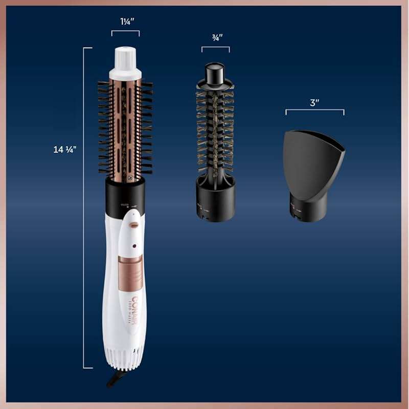 Conair Double Ceramic 3-in-1 Hot Air Brush, Interchangeable Attachments: 1¼-Inch Thermal Brush, ¾-Inch Boar and Nylon Bristle Brush, and Concentrator, Voluminous Curls & Straight Styles, White - Image 5