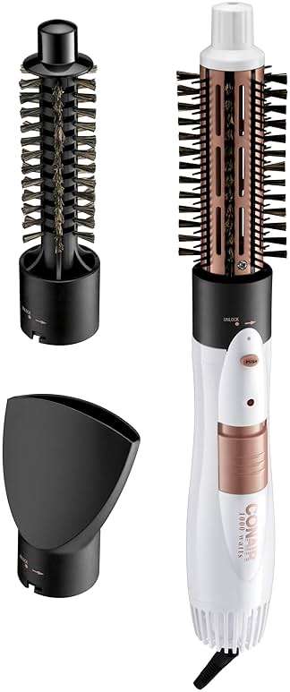 Conair Double Ceramic 3-in-1 Hot Air Brush, Interchangeable Attachments: 1¼-Inch Thermal Brush, ¾-Inch Boar and Nylon Bristle Brush, and Concentrator, Voluminous Curls & Straight Styles, White - Image 7