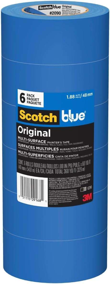 ScotchBlue Original Multi-Surface Painters Tape, 2 Inch Wide (1.88 In. x 60 Yds), 6 Rolls Blue Paint Tape Protects Surfaces & Removes Easily, Masking Tape for Indoor and Outdoor Use (2090-48TP6) - Image 1